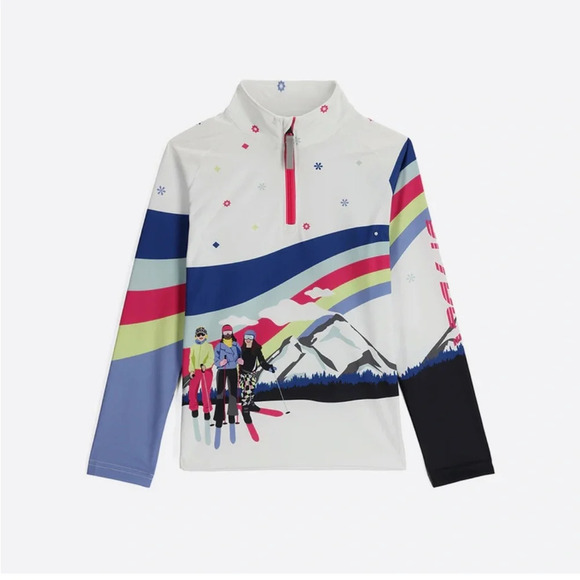 Spyder Girls M Medium Surface Half Zip Zip T-Neck White Blue NWT - Picture 6 of 11